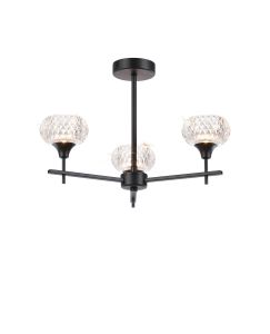 Aria 47cm Fixed Pendant, 3 Light G9, IP44, Satin Black/Clear Glass