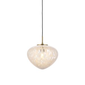 Safr 1 Light E27 Satin Brass Adjustable Pendant With Confetti Glass Shade