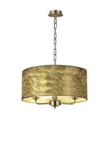 Banyan 3 Light Multi Arm Pendant, 1.5m Chain, E14 Antique Brass With 50cm x 20cm Gold Leaf With White Lining Shade