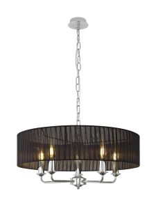 Banyan 5 Light Multi Arm Pendant With 60cm x 15cm Organza Shade Polished Chrome/Black