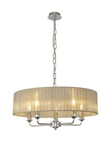 Banyan 5 Light Multi Arm Pendant With 60cm x 15cm Organza Shade Polished Chrome/Soft Bronze