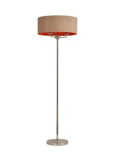 Banyan 3 Light Switched Floor Lamp With 50cm x 20cm Dual Faux Silk Shade, Antique Gold/Ruby Polished Nickel/Antique Gold