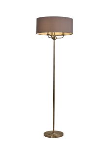 Banyan 3 Light Switched Floor Lamp With 50cm x 20cm Faux Silk Shade, Grey/White Laminate Antique Brass