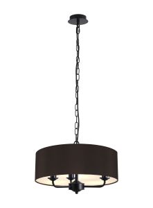 Banyan 3 Light Multi Arm Pendant With 45cm x 15cm Faux Silk Fabric Shade Matt Black/Black