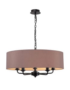 Banyan 5 Light Multi Arm Pendant With 60cm x 15cm Dual Faux Silk Fabric Shade Matt Black/Taupe