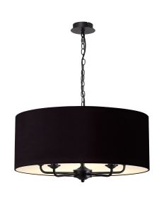 Banyan 5 Light Multi Arm Pendant With 60cm x 22cm Dual Faux Silk Fabric Shade Matt Black/Midnight Black