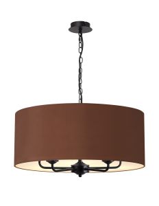 Banyan 5 Light Multi Arm Pendant With 60cm x 22cm Dual Faux Silk Fabric Shade Matt Black/Taupe