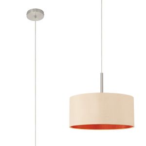 Baymont Satin Nickel 1 Light E27  Single Pendant With 40cm x 18cm Dual Faux Silk Shade, Antique Gold/Ruby