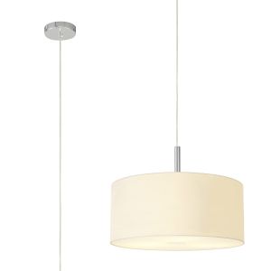 Baymont Polished Chrome  3 Light E27 Single Pendant With 40cm x 18cm Faux Silk Shade, Ivory Pearl/White Laminate & Frosted/PC Acrylic Diffuser