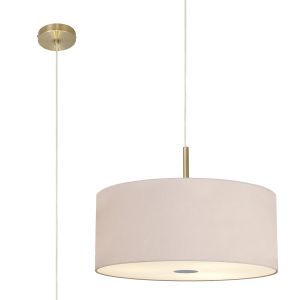 Baymont Antique Brass  5 Light E27 Single Pendant With 60cm x 22cm Dual Faux Silk Shade, Nude Beige/Moonlight & Frosted/PC Acrylic Diffuser