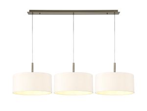 Baymont Antique Brass 3 Light E27  Linear Pendant With 40cm x 18cm Dual Faux Silk Shade, Nude Beige/Moonlight