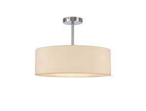 Baymont 45cm Polished Chrome 3 Light E27 Semi Flush Fixture, With 4cm x 15cm Faux Silk Shade, Ivory Pearl/White Laminate