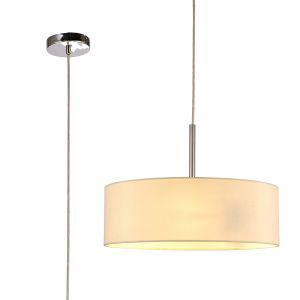 Baymont Polished Chrome  3 Light E27 Single Pendant, With 45cm x 15cm Faux Silk Shade, Ivory Pearl/White Laminate