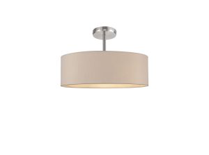 Baymont Polished Chrome 5 Light E27 Drop Flush, With 45cm x 15cm Dual Faux Silk Shade, Nude Beige/Moonlight