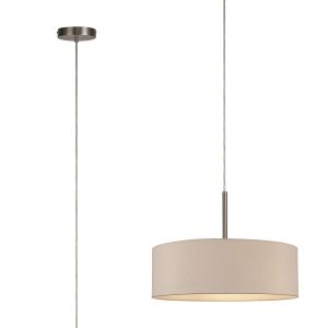 Baymont Satin Nickel  5 Light E27 Single Pendant, With 45cm x 15cm Dual Faux Silk Shade, Nude Beige/Moonlight