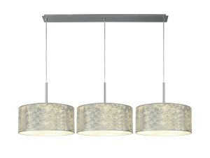 Baymont Polished Chrome 3 Light E27 Linear Pendant With 40cm x 18cm Silver Leaf Shade 3m