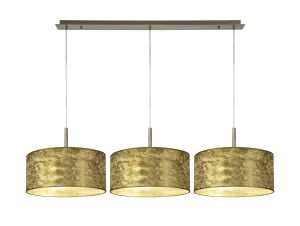 Baymont Antique Brass 3 Light E27 Linear Pendant With 40cm x 18cm Gold Leaf Shade 3m