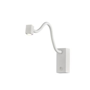 Boavista Switched Wall Lamp / Reader 1L 3W LED Square Head Spot, 3000K, 135lm, Round Base Matt White, 3yrs Warranty