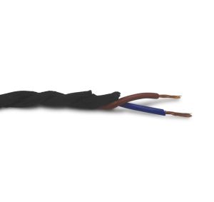 Cavo 1m Black Braided Twisted 2 Core 0.75mm Cable VDE Approved (qty ordered will be supplied as one continuous length)