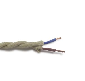 Cavo 1m Cream Braided Twisted 2 Core 0.75mm Cable VDE Approved (qty ordered will be supplied as one continuous length)