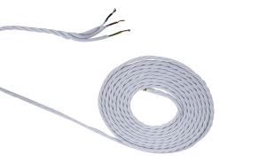 Cavo 1m White Braided Twisted 3 Core 0.75mm Cable VDE Approved (qty ordered will be supplied as one continuous length)