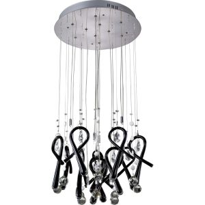 Class 45cm Pendant Round 10 Light G4 Polished Chrome/Black Glass/Crystal, NOT LED/CFL Compatible