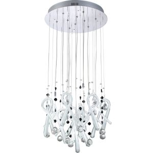 Class 45cm Pendant Round 10 Light G4 Polished Chrome/White Glass/Crystal, NOT LED/CFL Compatible