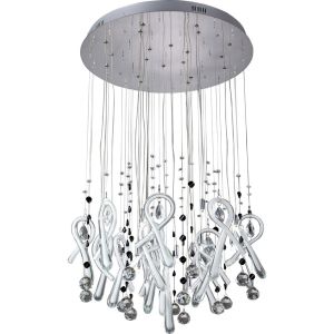 Class 60cm Pendant Round 20 Light G4 Polished Chrome/White Glass/Crystal, NOT LED/CFL Compatible