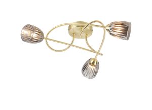 Connie 48cm Flush Ceiling, 3 Light G9, Satin Brass/Smoke Glass