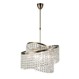 Cortina 58cm Telescopic Pendant 8 Light G9 With Adjustable Rings Antique Brass/Crystal