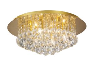 Dahlia Flush Ceiling, 45cm Round, 6 Light G9 Crystal French Gold