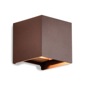 Davos Square Wall Lamp, 2 x 6W LED, 3000K, 1100lm, IP54, Rust Brown, 3yrs Warranty