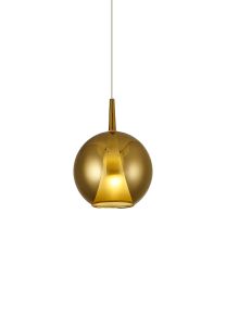 Elsa 25cm Assembly Pendant (WITHOUT PLATE) With Round Shade, 1 Light E27, Gold Glass With Frosted Inner Cone