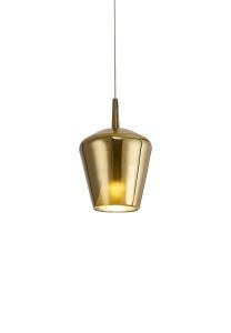 Elsa 22.5cm Assembly Pendant (WITHOUT PLATE) With Inverted Bell Shade, 1 Light E27, Gold Glass With Frosted Inner Cone