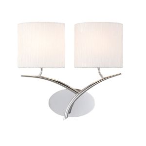 Eve Wall Lamp Switched 2 Light E27, Polished Chrome With White Oval Shades