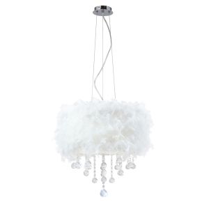 Ibis 35cm Pendant With White Feather Shade 3 Light E14 Polished Chrome/Crystal