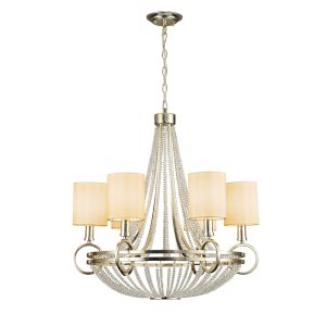 Isabella Pendant With Beige Shade 6 Light E14 Antique Silver/Teak Plated/Crystal