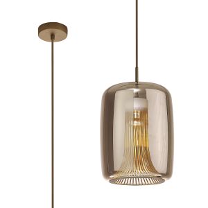 Kriss 24cm Cylinder Pendant, 1 Light GU10, Bronze/Bronze Glass Shade With Inner Lined Funnel Glass