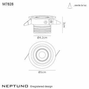 Neptuno 5cm Recessed Spotlight Mini Swivel, 3W LED, 2700K, 210lm, Black, 3yrs Warranty