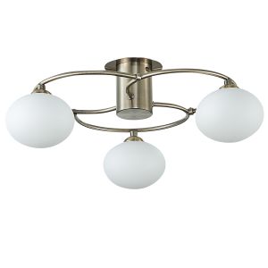 Redon 3 Light G9 Antique Brass Flush Ceiling Light C/W Opal Glass Shade