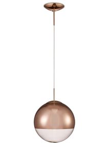 Miranda 30cm Ball Pendant 1 Light E27 Copper Suspension With Copper Mirrored/Clear Glass Globe