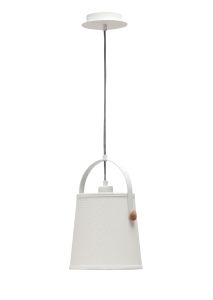 Nordica 20cm Pendant With White Shade 1 Light E27, Matt White/Beech With Ivory White Shade