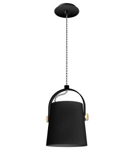 Nordica 20cm Pendant With Black Shade 1 Light E27, Matt Black/Beech With Black Shade