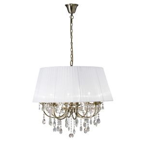 Olivia 70cm Pendant With White Shade 8 Light E14 Antique Brass/Crystal