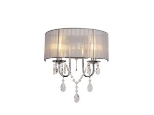 Olivia Wall Lamp Switched With Grey Shade 2 Light E14 Polished Chrome/Crystal