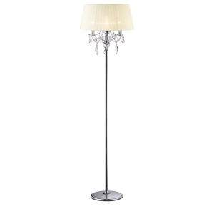 Olivia Floor Lamp With Ivory Cream Shade 3 Light E14 Polished Chrome/Crystal, NOT LED/CFL Compatible