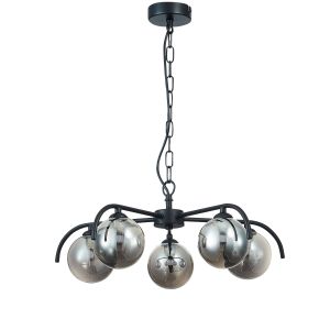 Zanetto 5 Light G9 Black Adjustable & Flush Ceiling Light C/W Smoked Glass Globe Shades