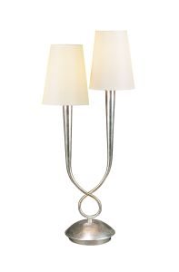 Paola Table Lamp 2 Light E14, Silver Painted With Cream Shades