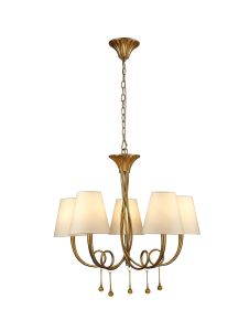 Paola Pendant 70cm Round, 5 x E14 (Max 40W), Gold Painting, Cream Shades