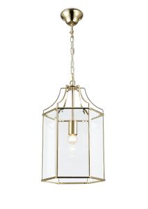 Payton 27cm Single Hexagonal Pendant 1 Light E27 French Gold/Clear Glass